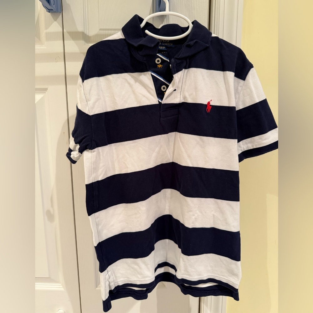 Polo by Ralph Lauren- Kids Striped Polo W/Contrast Placket, Navy, Size M(10-12)